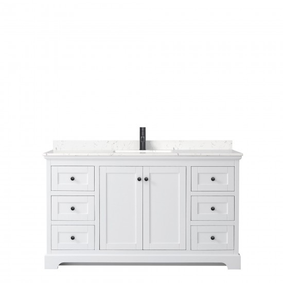 Avery 60" Single Vanity in White, Carrara Cultured Marble Top, Black Trim