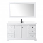 Avery 60" Single Vanity in White, White Marble Top, Black Trim, 58" Mirror