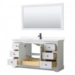 Avery 60" Single Vanity in White, White Marble Top, Black Trim, 58" Mirror