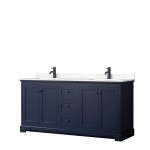 Avery 72" Double Vanity in Dark Blue, Carrara Cultured Marble Top, Black Trim