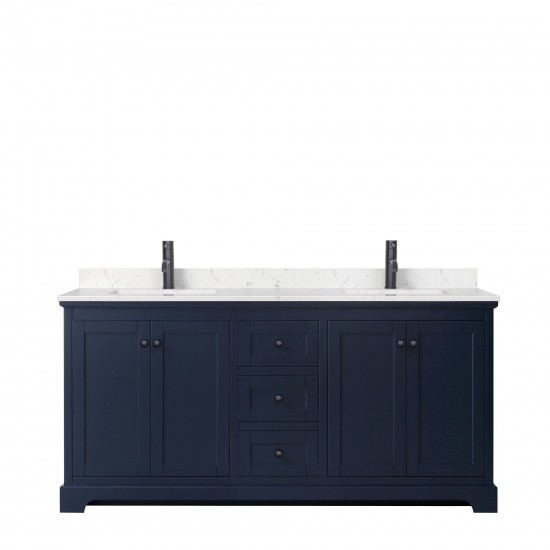 Avery 72" Double Vanity in Dark Blue, Carrara Cultured Marble Top, Black Trim