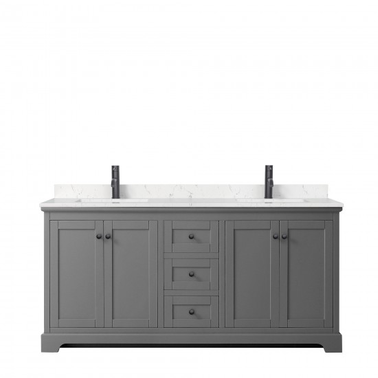 Avery 72" Double Vanity in Dark Gray, Carrara Cultured Marble Top, Black Trim