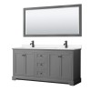 Avery 72" Double Vanity in Dark Gray, White Marble Top, Black Trim, 70" Mirror