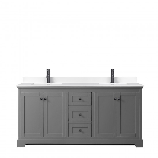 Avery 72" Double Vanity in Dark Gray, White Cultured Marble Top, Black Trim