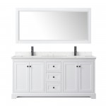 Avery 72" Double Vanity in White, Carrara Marble Top, Black Trim, 70" Mirror