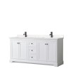 Avery 72" Double Vanity in White, Carrara Cultured Marble Top, Black Trim