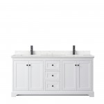 Avery 72" Double Vanity in White, Carrara Cultured Marble Top, Black Trim