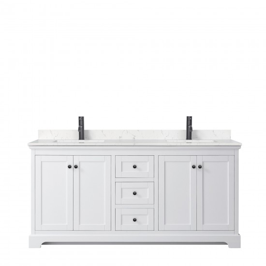 Avery 72" Double Vanity in White, Carrara Cultured Marble Top, Black Trim