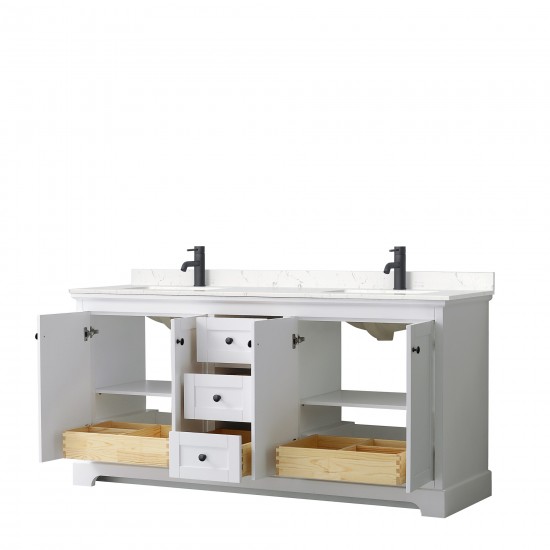 Avery 72" Double Vanity in White, Carrara Cultured Marble Top, Black Trim