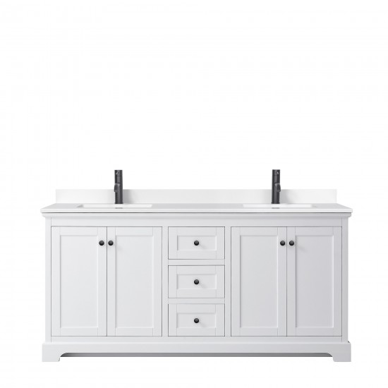 Avery 72" Double Vanity in White, White Cultured Marble Top, Black Trim