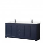 Avery 80" Double Vanity in Dark Blue, Carrara Cultured Marble Top, Black Trim