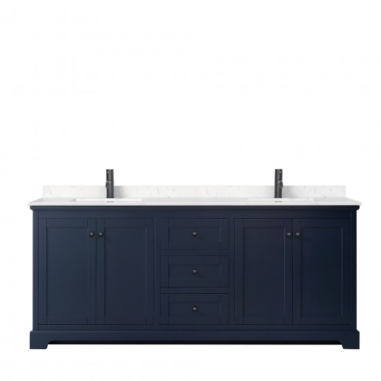 Avery 80" Double Vanity in Dark Blue, Carrara Cultured Marble Top, Black Trim