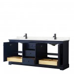 Avery 80" Double Vanity in Dark Blue, Carrara Cultured Marble Top, Black Trim