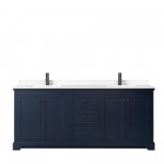 Avery 80" Double Vanity in Dark Blue, White Cultured Marble Top, Black Trim