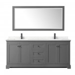 Avery 80" Double Vanity in Dark Gray, Carrara Marble Top, Black Trim, 70" Mirror