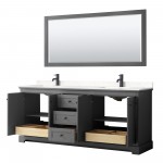 Avery 80" Double Vanity in Dark Gray, Carrara Marble Top, Black Trim, 70" Mirror