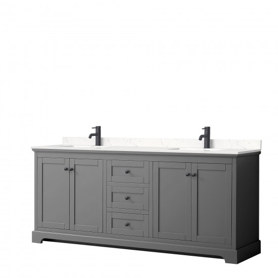 Avery 80" Double Vanity in Dark Gray, Carrara Cultured Marble Top, Black Trim