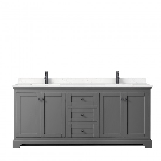 Avery 80" Double Vanity in Dark Gray, Carrara Cultured Marble Top, Black Trim