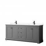 Avery 80" Double Vanity in Dark Gray, White Cultured Marble Top, Black Trim