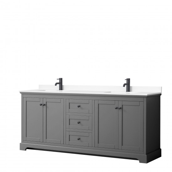 Avery 80" Double Vanity in Dark Gray, White Cultured Marble Top, Black Trim