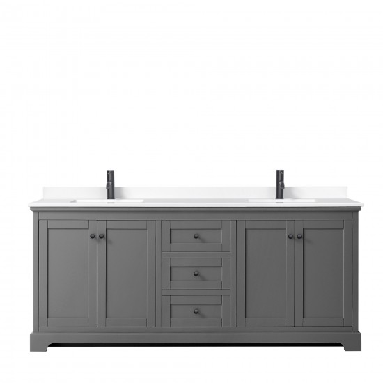 Avery 80" Double Vanity in Dark Gray, White Cultured Marble Top, Black Trim