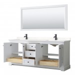 Avery 80" Double Vanity in White, Carrara Marble Top, Black Trim, 70" Mirror