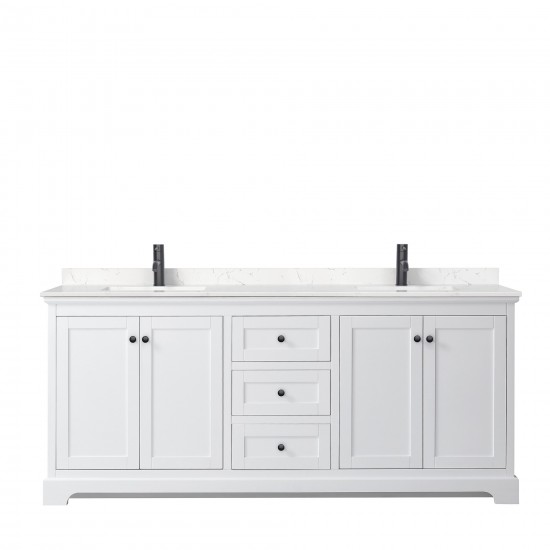 Avery 80" Double Vanity in White, Carrara Cultured Marble Top, Black Trim