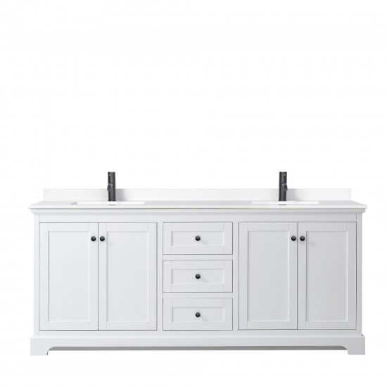 Avery 80" Double Vanity in White, White Cultured Marble Top, Black Trim