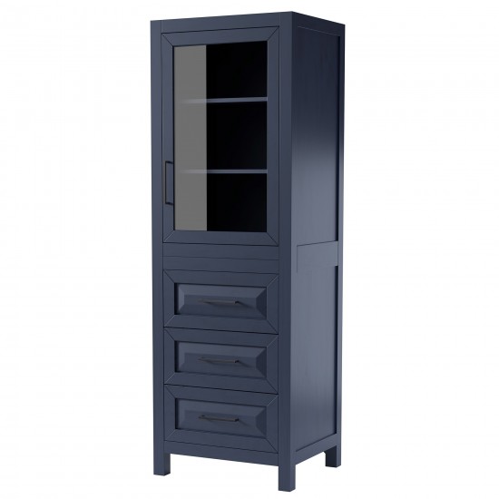 Daria Linen Tower in Dark Blue, Black Trim, Shelved Cabinet Storage, 3 Drawers