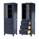 Daria Linen Tower in Dark Blue, Black Trim, Shelved Cabinet Storage, 3 Drawers
