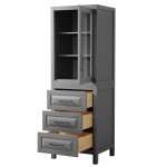 Daria Linen Tower in Dark Gray, Black Trim, Shelved Cabinet Storage, 3 Drawers