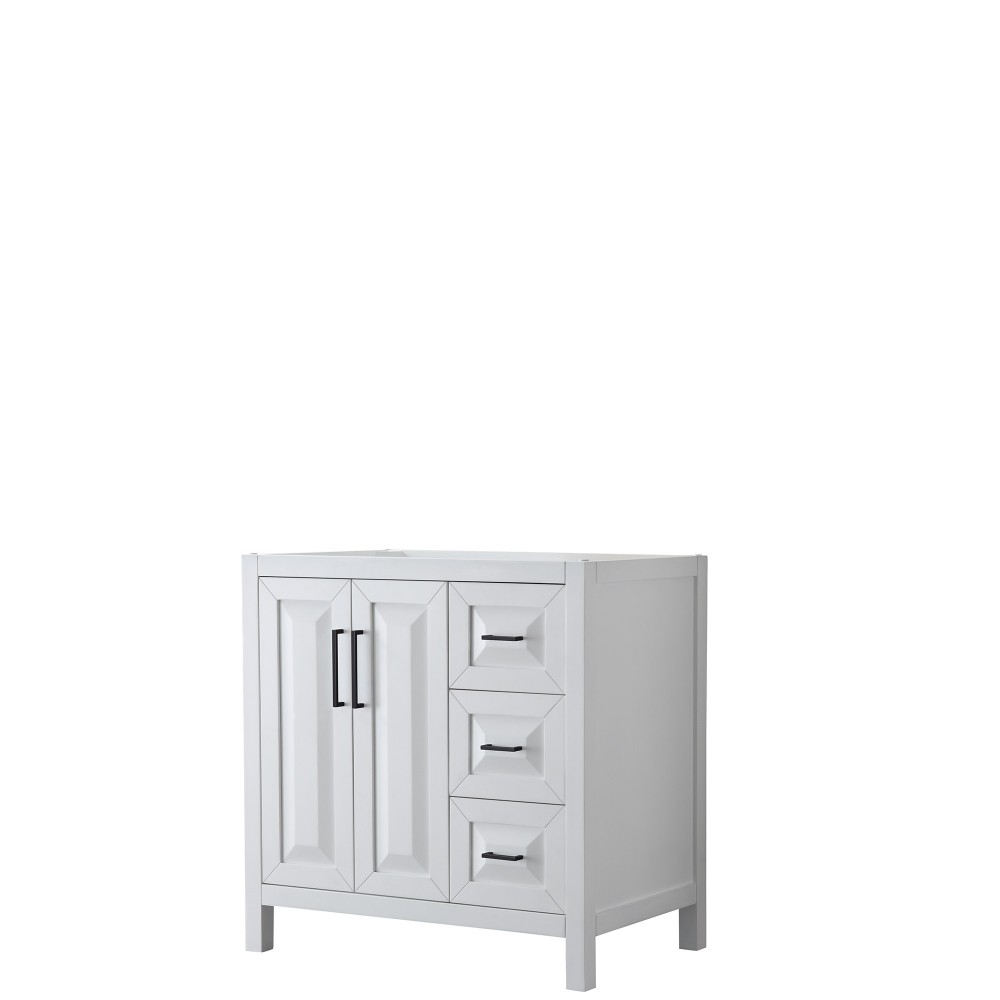 Daria 36" Single Vanity in White, No Top, No Sink, Matte Black Trim