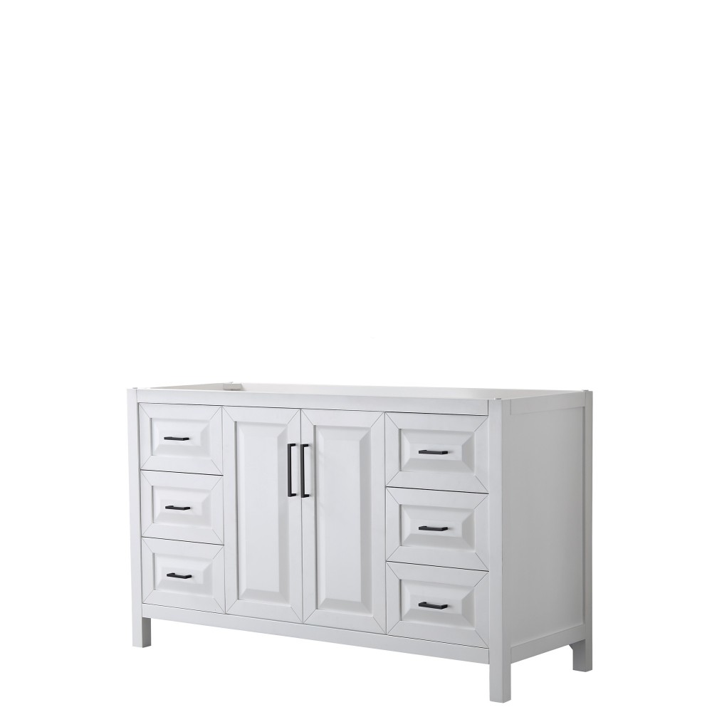 Daria 60" Single Vanity in White, No Top, No Sink, Matte Black Trim