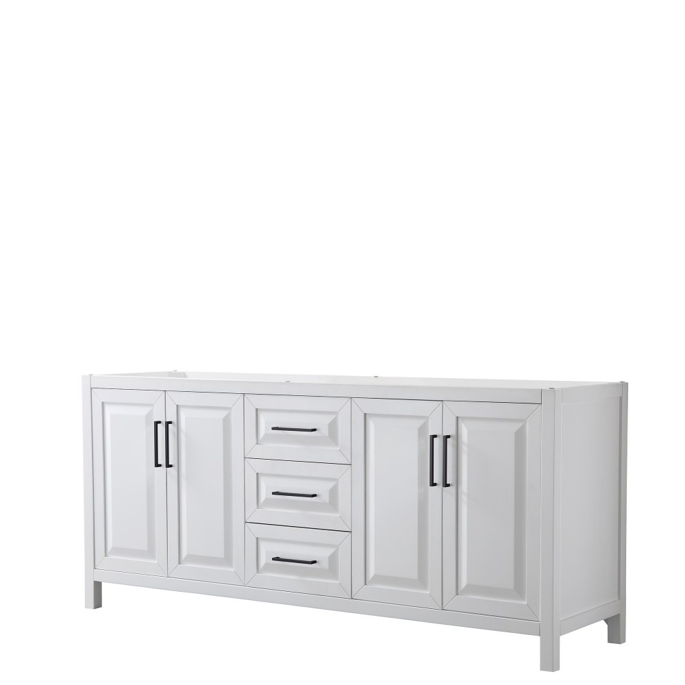 Daria 80" Double Vanity in White, No Top, No Sink, Matte Black Trim