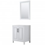 Daria 30" Single Vanity in White, No Top, No Sink, Matte Black Trim, 24" Mirror