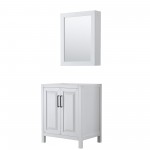 Daria 30" Single Vanity in White, No Top, Matte Black Trim, Medicine Cabinet