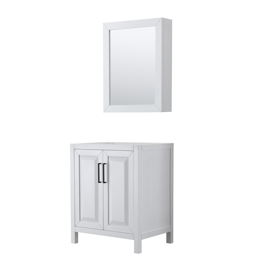 Daria 30" Single Vanity in White, No Top, Matte Black Trim, Medicine Cabinet