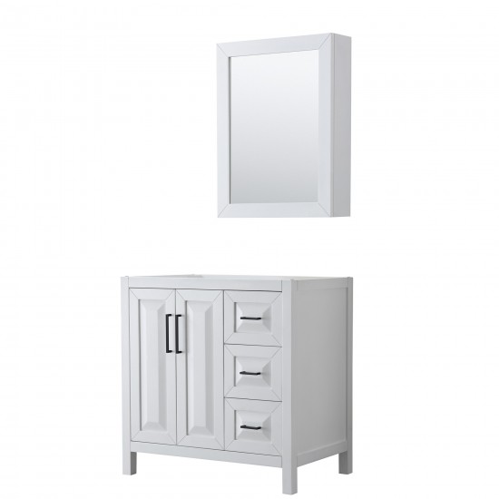 Daria 36" Single Vanity in White, No Top, Matte Black Trim, Medicine Cabinet