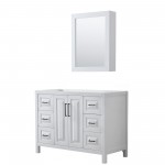 Daria 48" Single Vanity in White, No Top, Matte Black Trim, Medicine Cabinet