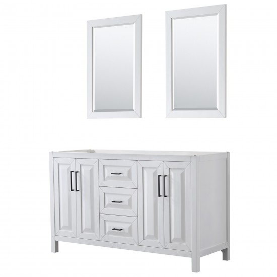 Daria 60" Double Vanity in White, No Top, No Sink, Matte Black Trim, 24" Mirrors