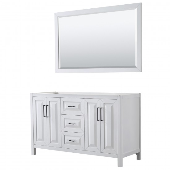 Daria 60" Double Vanity in White, No Top, No Sink, Matte Black Trim, 58" Mirror