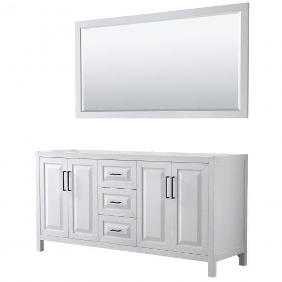 Daria 72" Double Vanity in White, No Top, No Sink, Matte Black Trim, 70" Mirror