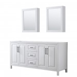 Daria 72" Double Vanity in White, No Top, Matte Black Trim, Medicine Cabinets