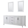 Daria 80" Double Vanity in White, No Top, No Sink, Matte Black Trim, 24" Mirrors