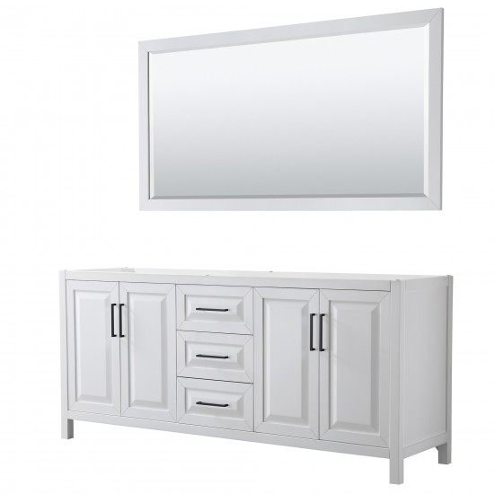 Daria 80" Double Vanity in White, No Top, No Sink, Matte Black Trim, 70" Mirror