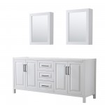 Daria 80" Double Vanity in White, No Top, Matte Black Trim, Medicine Cabinets