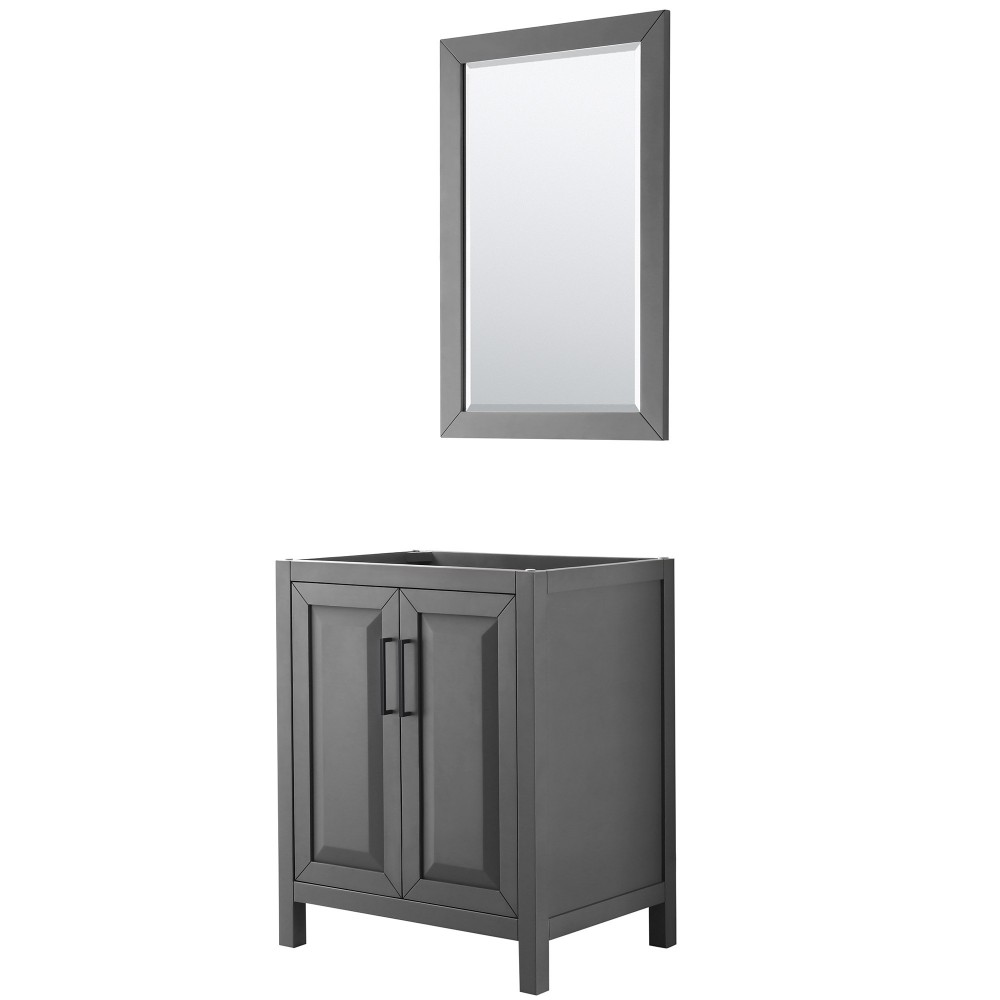 Daria 30" Single Vanity in Dark Gray, No Top, Matte Black Trim, 24" Mirror