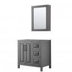 Daria 36" Single Vanity in Dark Gray, No Top, Matte Black Trim, Medicine Cabinet