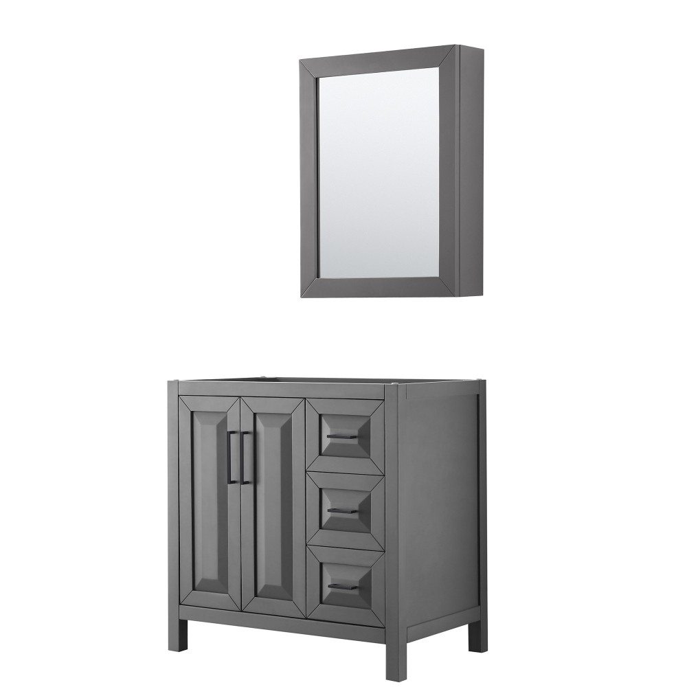 Daria 36" Single Vanity in Dark Gray, No Top, Matte Black Trim, Medicine Cabinet