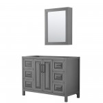 Daria 48" Single Vanity in Dark Gray, No Top, Matte Black Trim, Medicine Cabinet